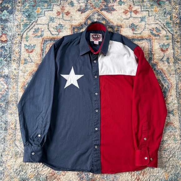 Vintage Texas Flag Western Pearl Snap Shirt Large - Picture 1 of 4